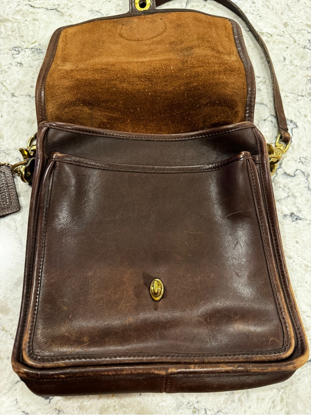 Early Vintage Coach Station Bag Crossbody Leather In Brown READ Flaws - Picture 10 of 13